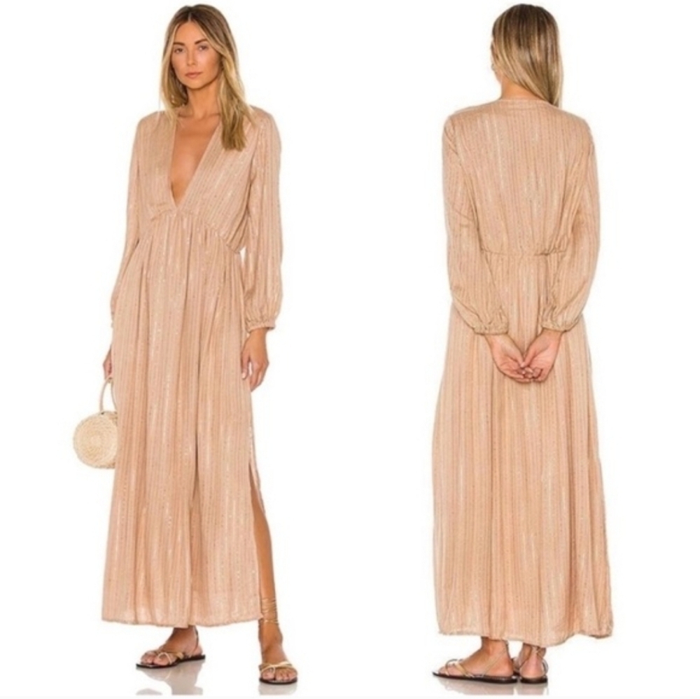 Revolve Sundress Chicago Long Roma Cafe Au Lait Maxi Tan Gold Dress Sz Xs/S